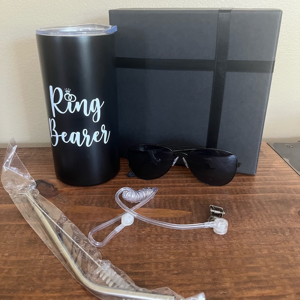 Black Ring Bearer Tumbler and Sunglasses Set
